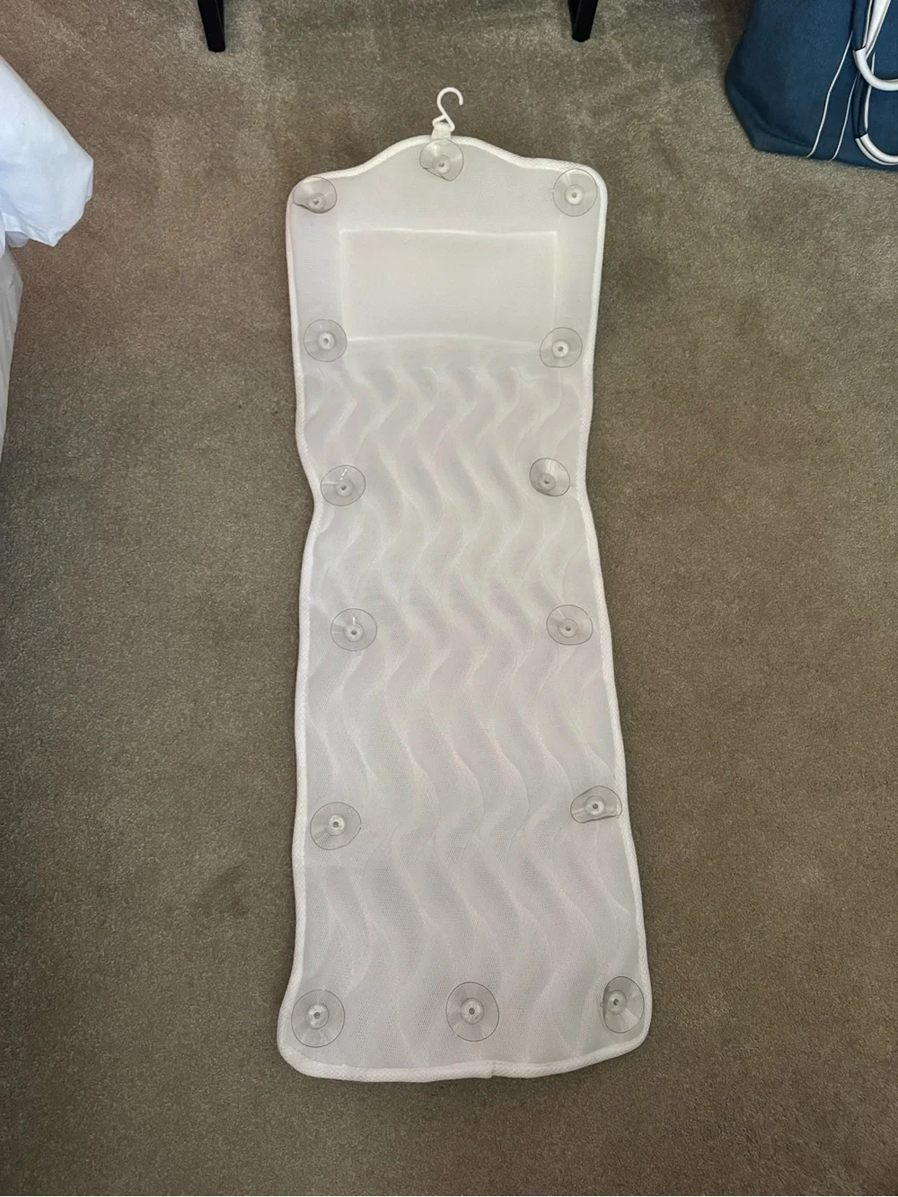 White Quilted Body Length Bath Mat in Gray Storage Case